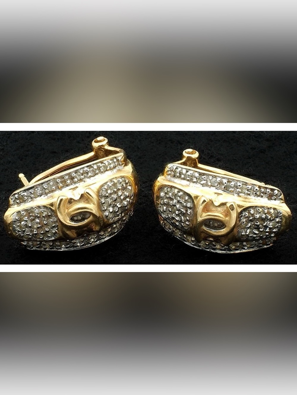 Vintage Earrings. 14 Karat White & Yellow Gold 18mm X 11mm - Picture 4 of 6